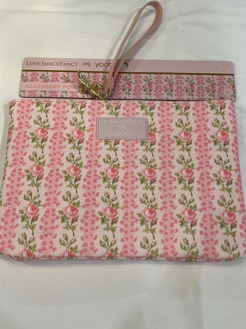 NWT LoveShackFancy x Target -Pink Floral Blooming Heirloom Bow Zip Wristlet